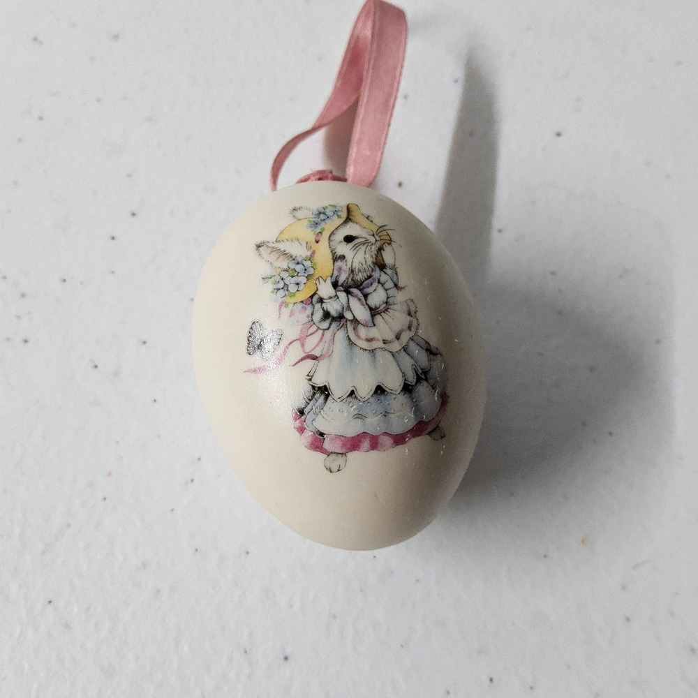 Easter Egg Ornament Bunny Rabbit Girl Pink‎ Ribbon Spring Holiday Decor